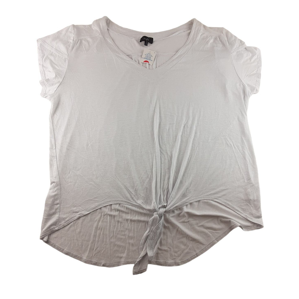 Dice Women's White Short Sleeve Tie Front T-Shirt Tee Top Hi Low Hem 2X